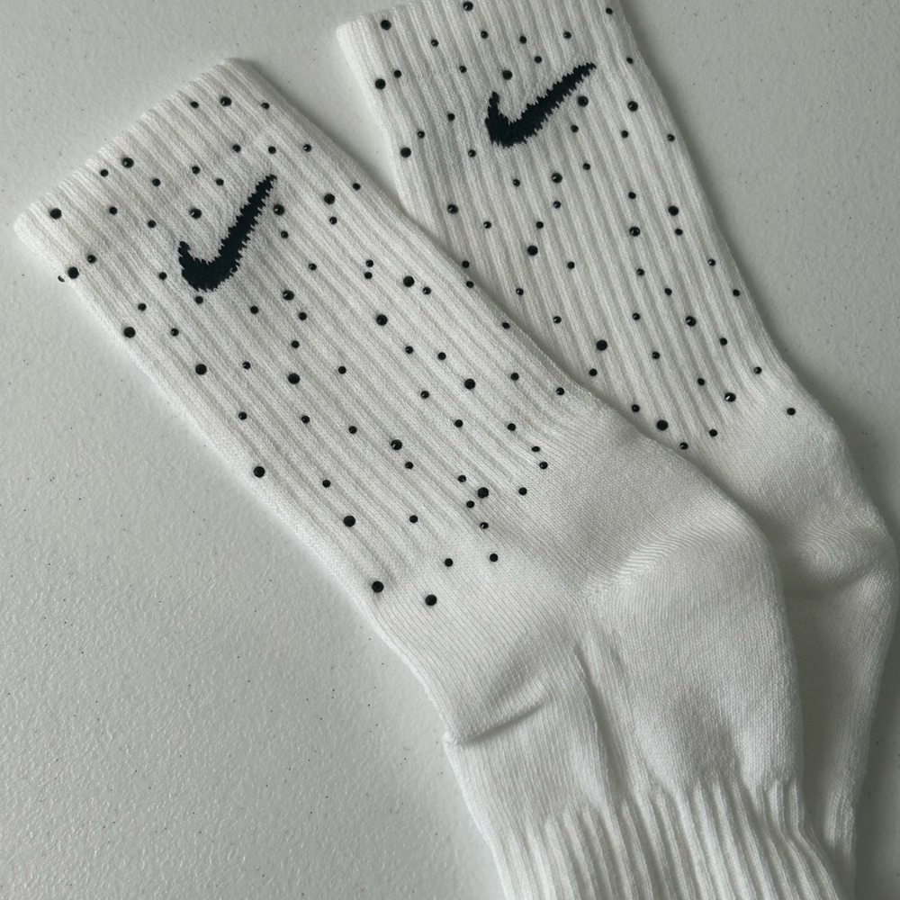 Nike Socks white with Black rhinestones Med
